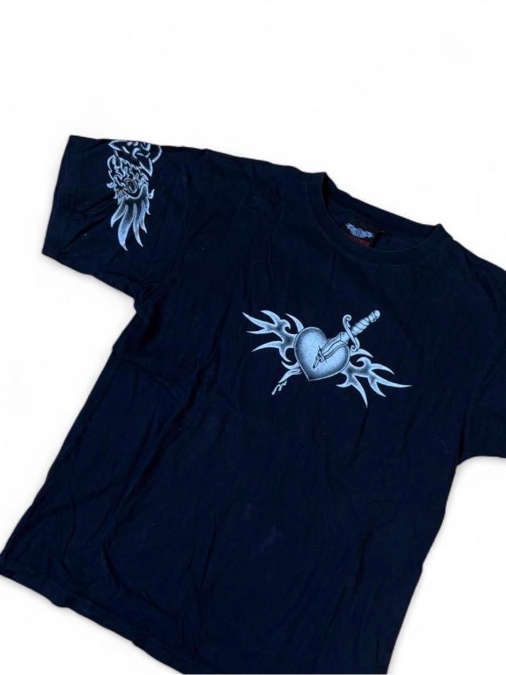 Kids Black Graphic Tee with Dagger Heart Design